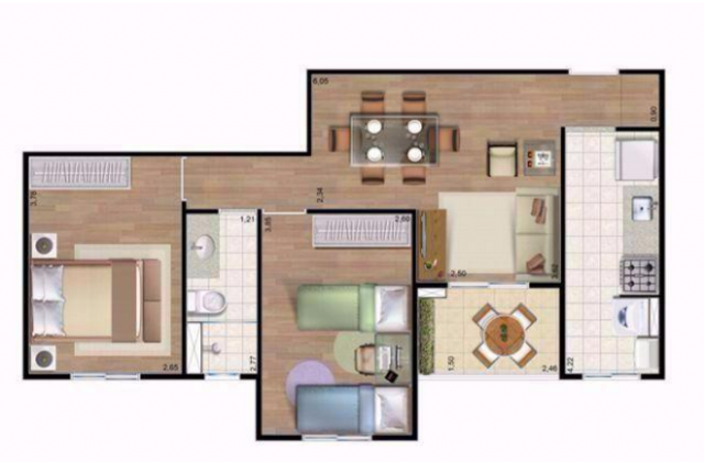 Imóvel Taubaté :: 2 quartos no Jd orquideas Areao / Apartamento / 56 m²